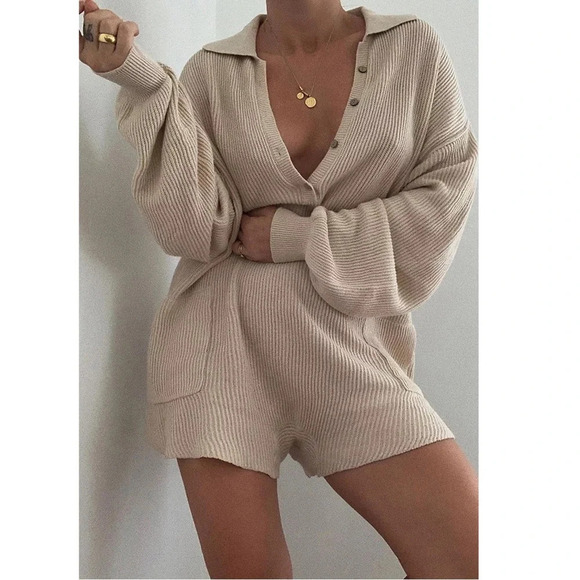 Free People Pants - FREE PEOPLE Picnic Sweater Romper Natural XS Oversized